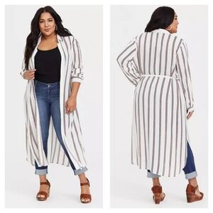 Torrid Black Red Stripe Georgette Trench Kimono Size 4